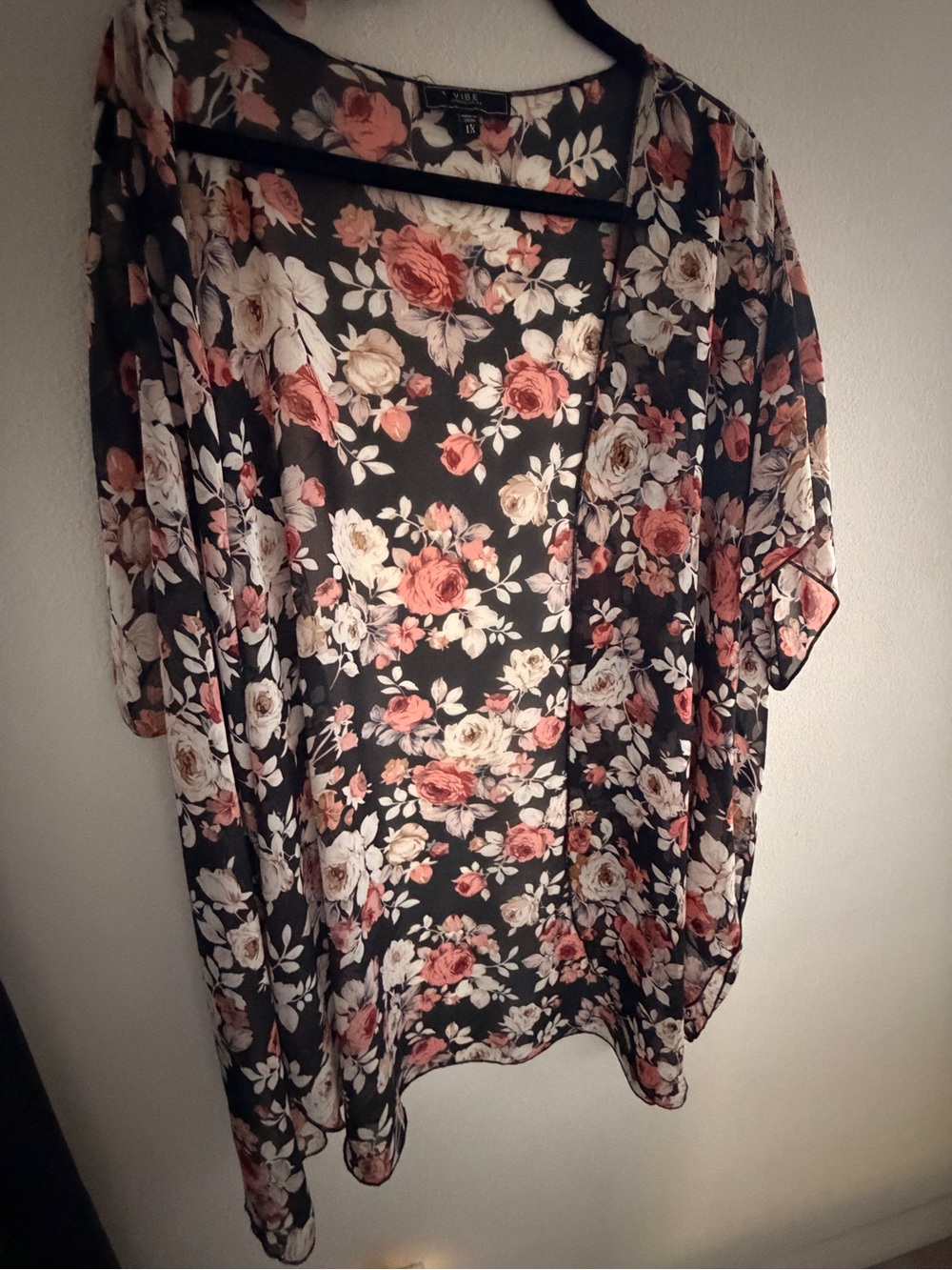 Vibe Black Floral Sheer Kimono Top